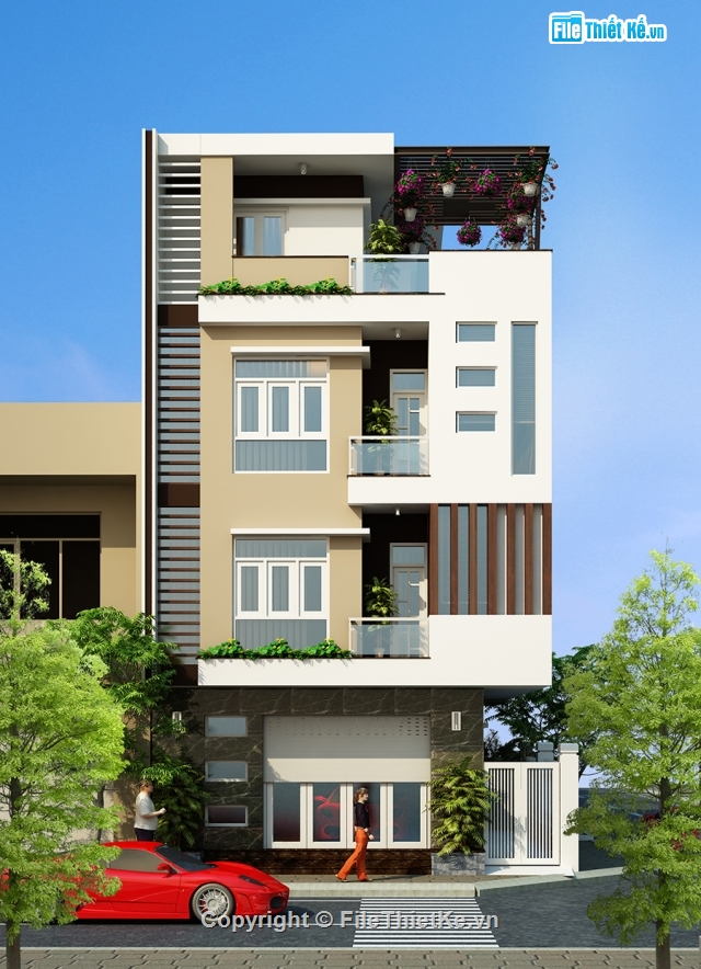 Nhà phố 4 tầng 2 mặt tiền phong cách hiện đại,Diện tích 6.3x8.5m,Nhà phố 4 tầng 6.3x8.5m